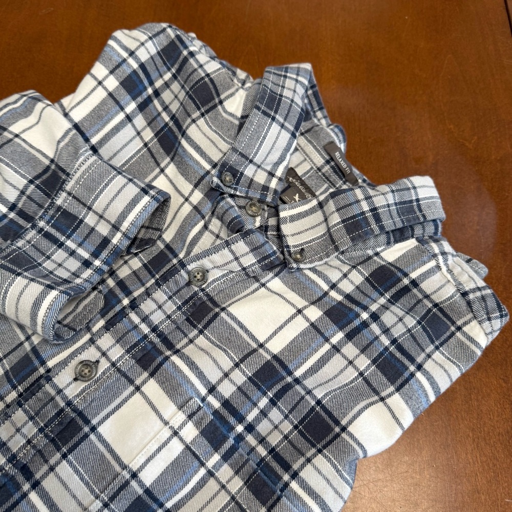 Eddie Bauer Flannel Shirt Mens Size 2XL Tall Plaid Pattern Long Sleeve Relaxed